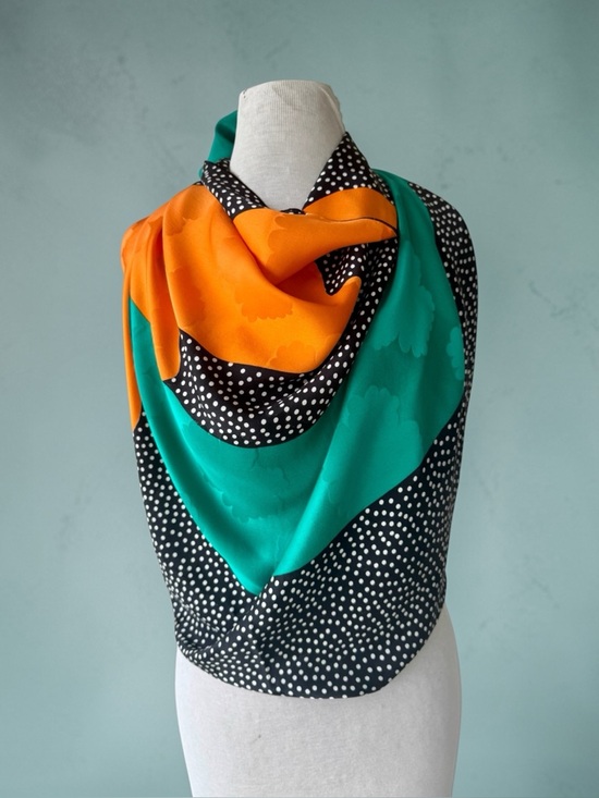 Vintage Accessories - Vtg 80s Colorful Polka Dot Abstract 100% Silk Art To Wear Scarf 46x42